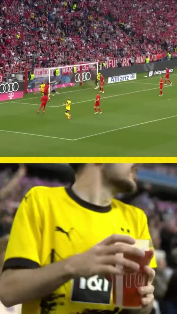 勇者無懼！這是真多特球迷！在拜仁球迷區(qū)一個人肆意慶祝！